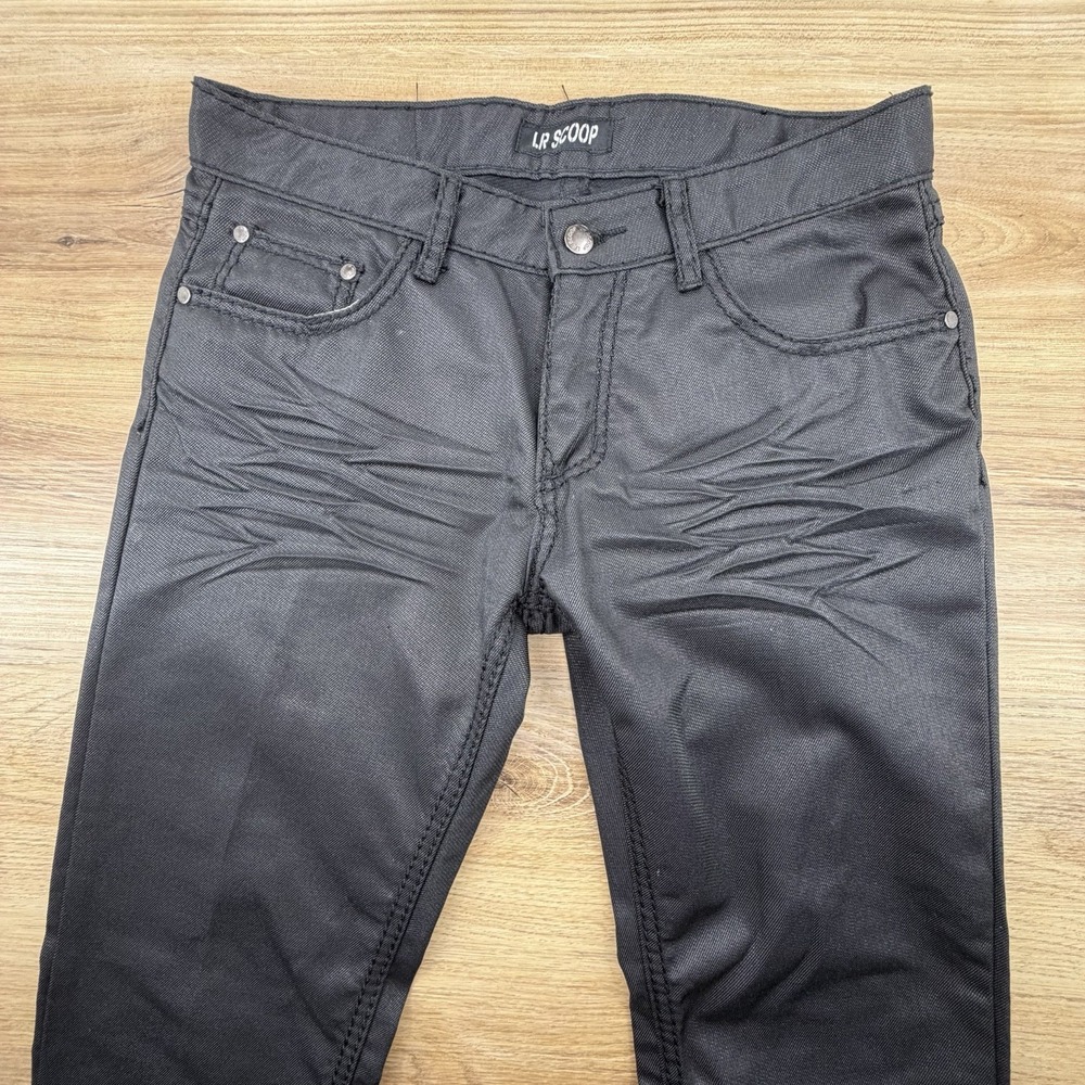 LR Scoop Jeans Mens 34x30 Straight Leg Distressed Patches Black Denim Skater Hip
